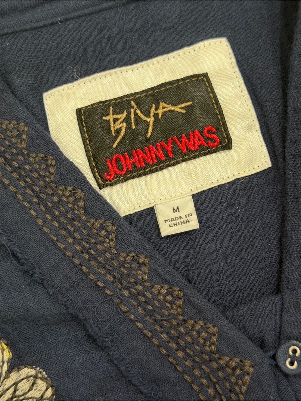 Johnny Was Biya Navy Embroidered Butterfly Floral Tunic Dress Medium - Picture 6 of 13
